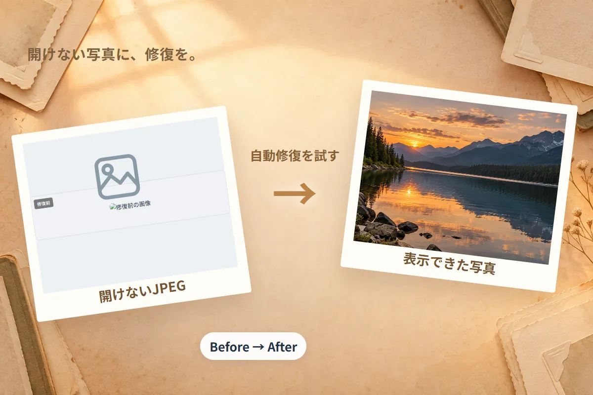 開けないJPEGから、自動修復で表示できた風景写真への比較