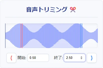 音声波形と開始・終了位置を指定する実際のトリミング画面