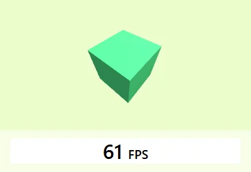 実際の3D描画テストの立方体とフレームレートの表示