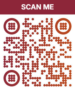暖色グラデーションの丸ドットとSCAN MEのトップバーフレームを付けたQRコード