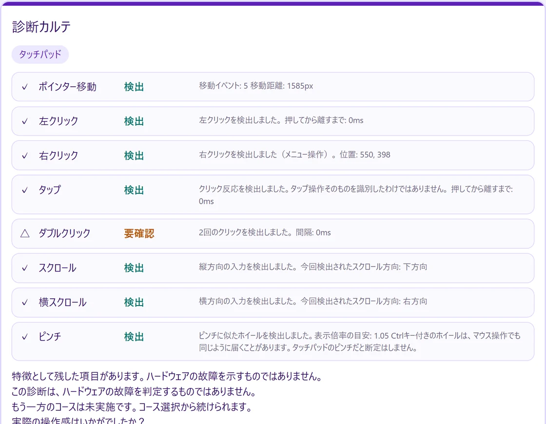 項目ごとの入力検出結果が並んだ、実際の診断カルテ