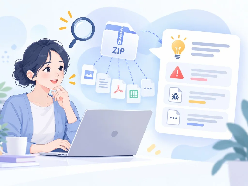 ZIPの中身を確認しながら理由を理解している様子